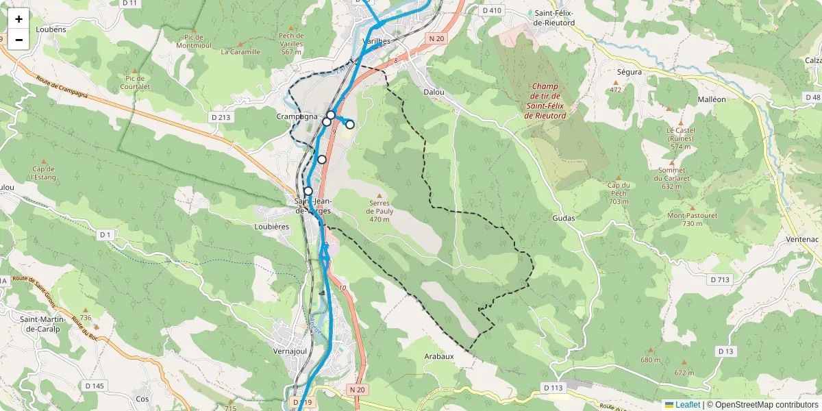 Carte du réseau de transport en commun à Saint-Jean-de-Verges - lignes de bus et arrêts