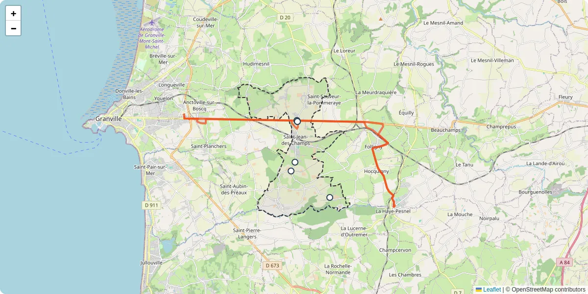 Carte du réseau de transport en commun à Saint-Jean-des-Champs - lignes de bus et arrêts