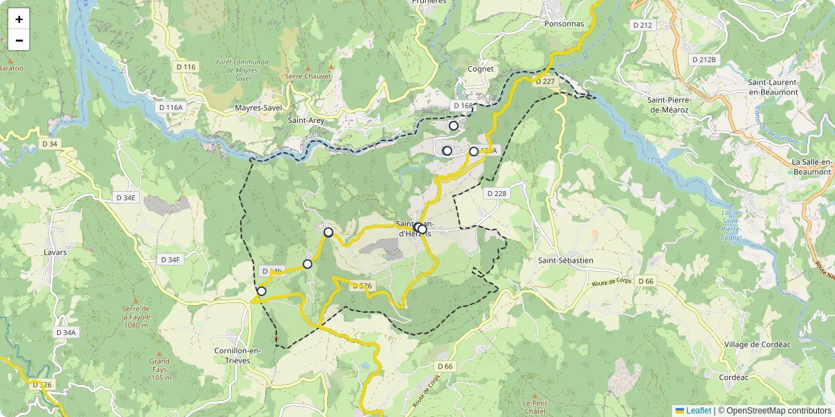 Carte du réseau de transport en commun à Saint-Jean-d'Hérans - lignes de bus et arrêts