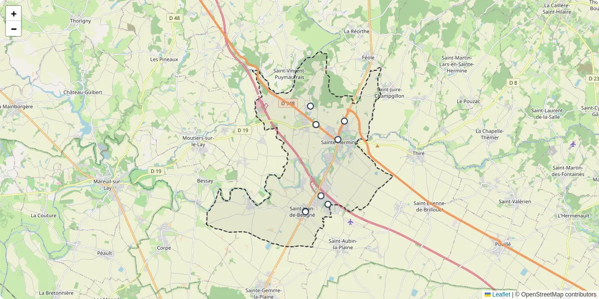 Carte du réseau de transport en commun à Saint-Jean-d'Hermine - lignes de bus et arrêts