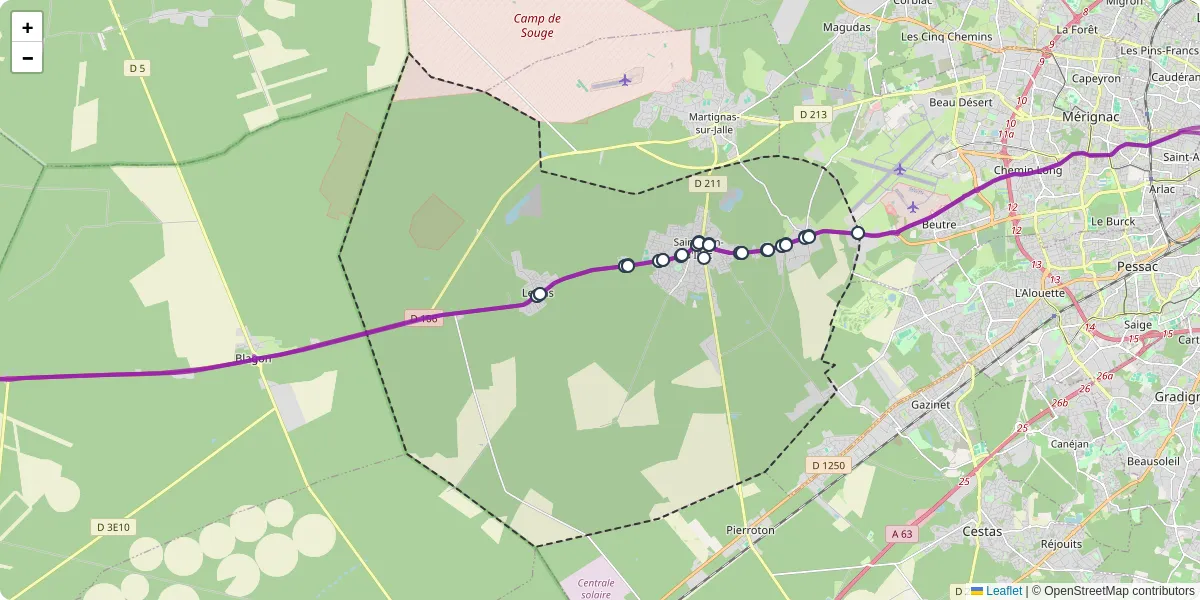 Carte du réseau de transport en commun à Saint-Jean-d'Illac - lignes de bus et arrêts
