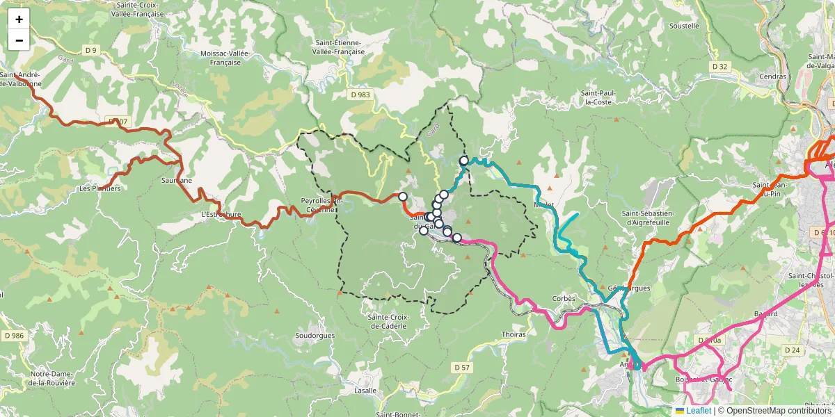 Carte du réseau de transport en commun à Saint-Jean-du-Gard - lignes de bus et arrêts