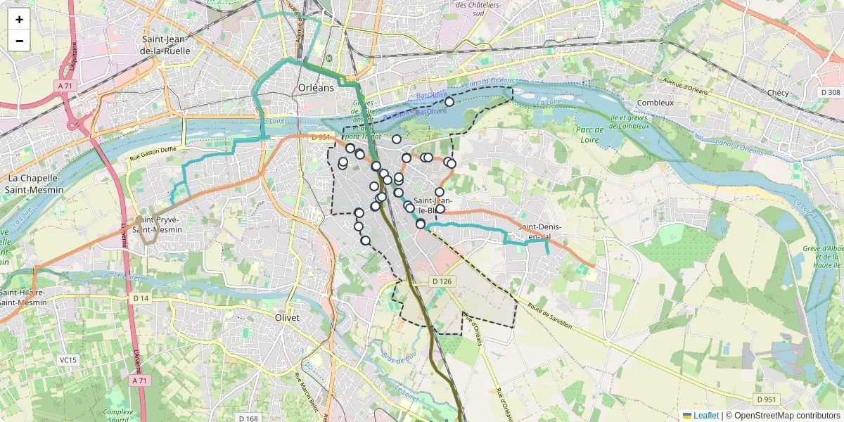 Carte du réseau de transport en commun à Saint-Jean-le-Blanc - lignes de bus et arrêts