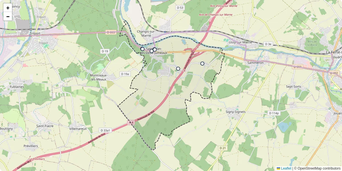 Carte du réseau de transport en commun à Saint-Jean-les-Deux-Jumeaux - lignes de bus et arrêts