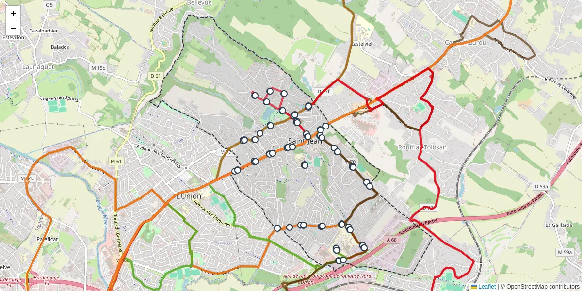Carte du réseau de transport en commun à Saint-Jean - lignes de bus et arrêts