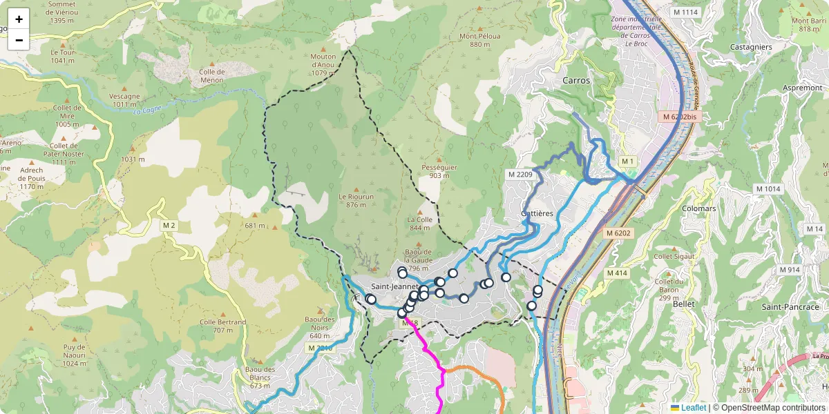 Carte du réseau de transport en commun à Saint-Jeannet - lignes de bus et arrêts
