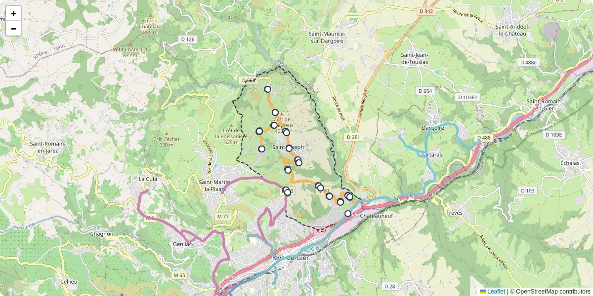Carte du réseau de transport en commun à Saint-Joseph - lignes de bus et arrêts