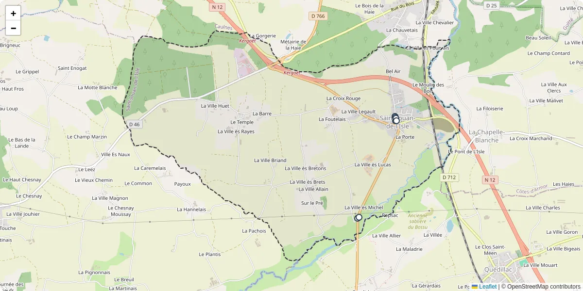 Carte du réseau de transport en commun à Saint-Jouan-de-l'Isle - lignes de bus et arrêts
