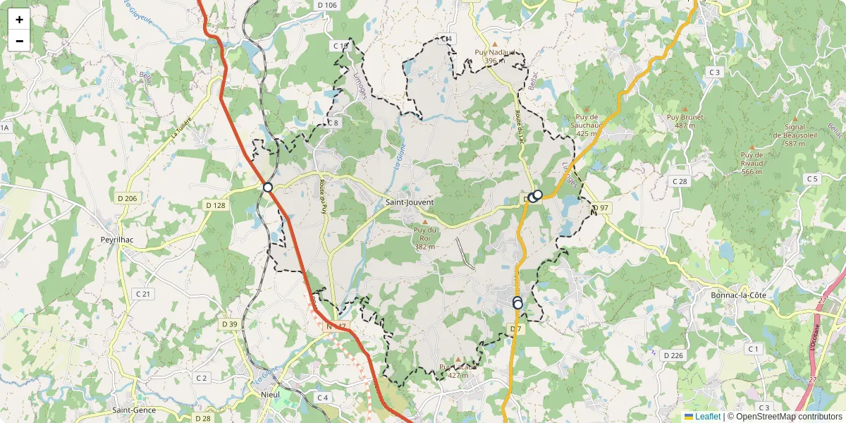 Carte du réseau de transport en commun à Saint-Jouvent - lignes de bus et arrêts