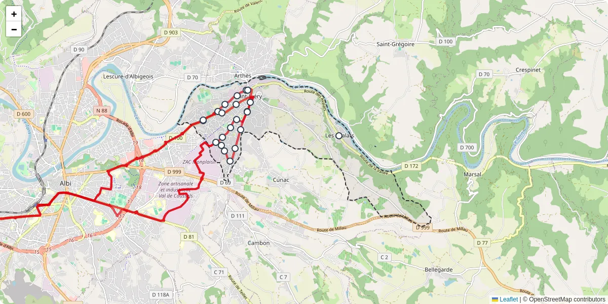 Carte du réseau de transport en commun à Saint-Juéry - lignes de bus et arrêts