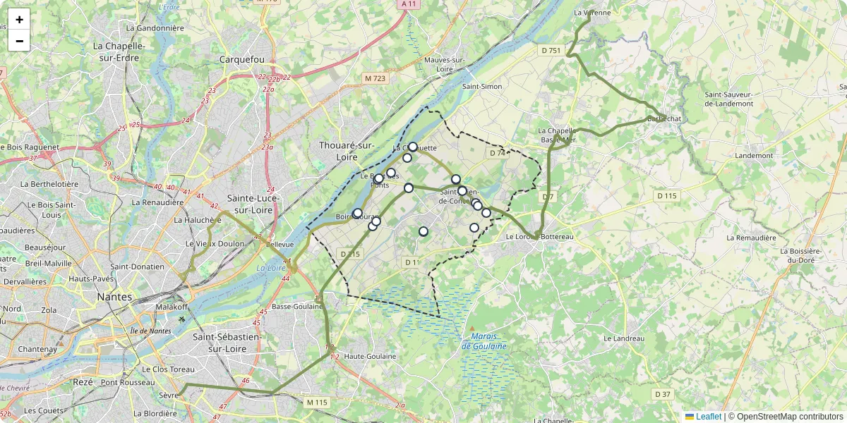 Carte du réseau de transport en commun à Saint-Julien-de-Concelles - lignes de bus et arrêts