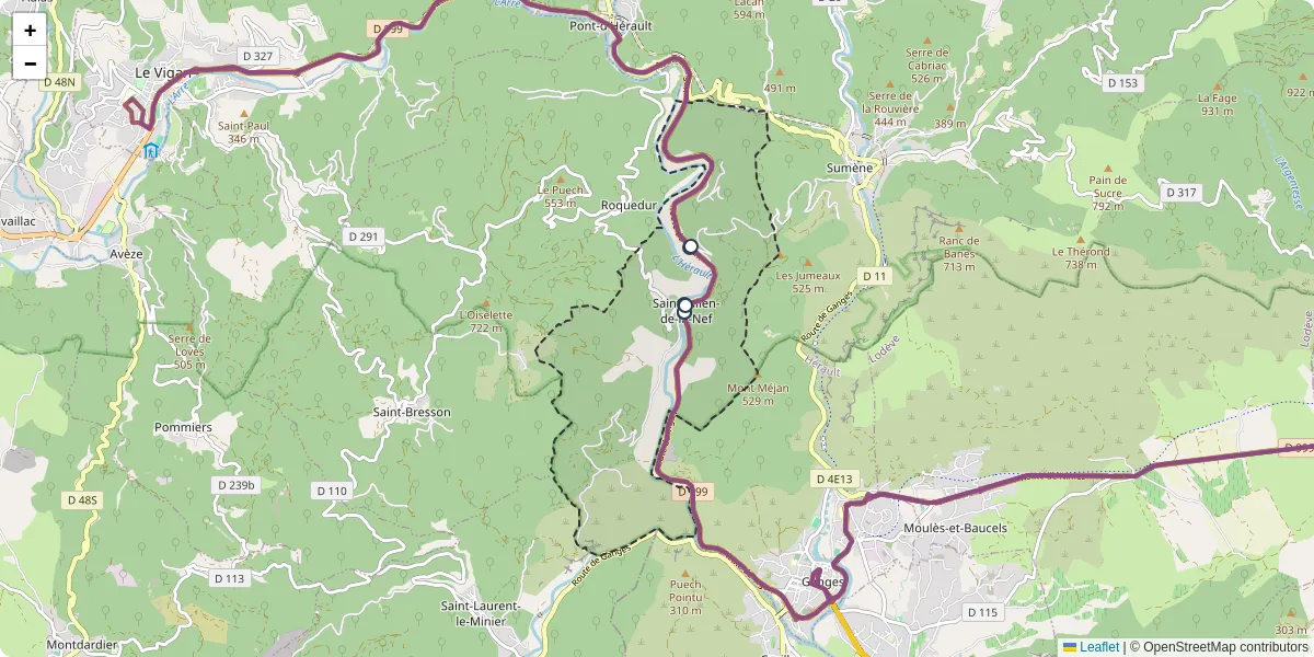 Carte du réseau de transport en commun à Saint-Julien-de-la-Nef - lignes de bus et arrêts