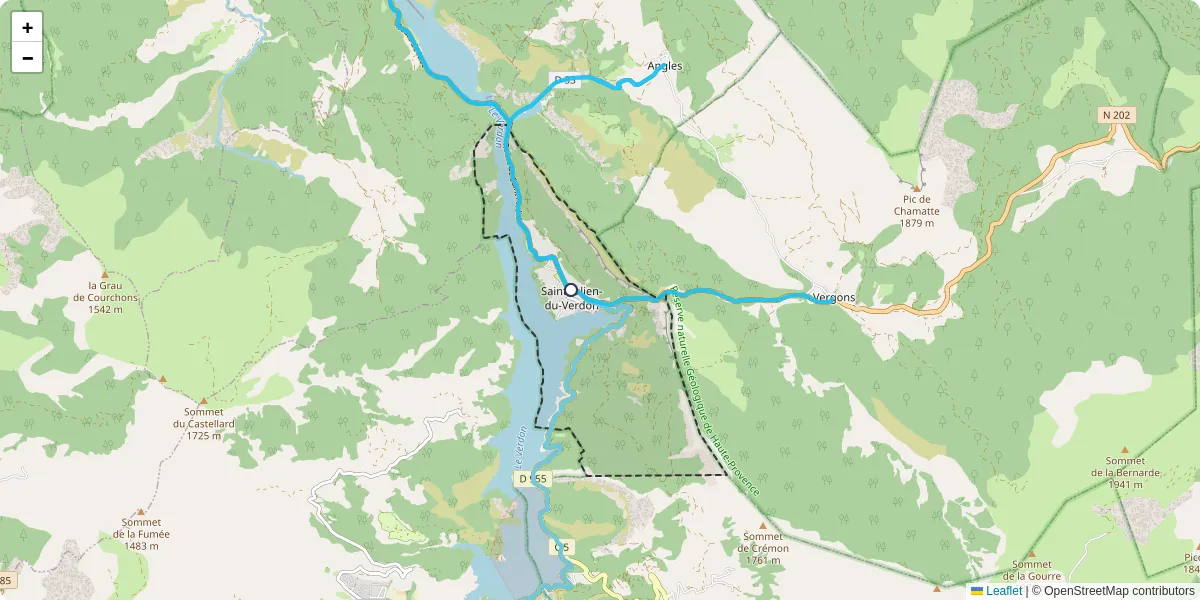 Carte du réseau de transport en commun à Saint-Julien-du-Verdon - lignes de bus et arrêts