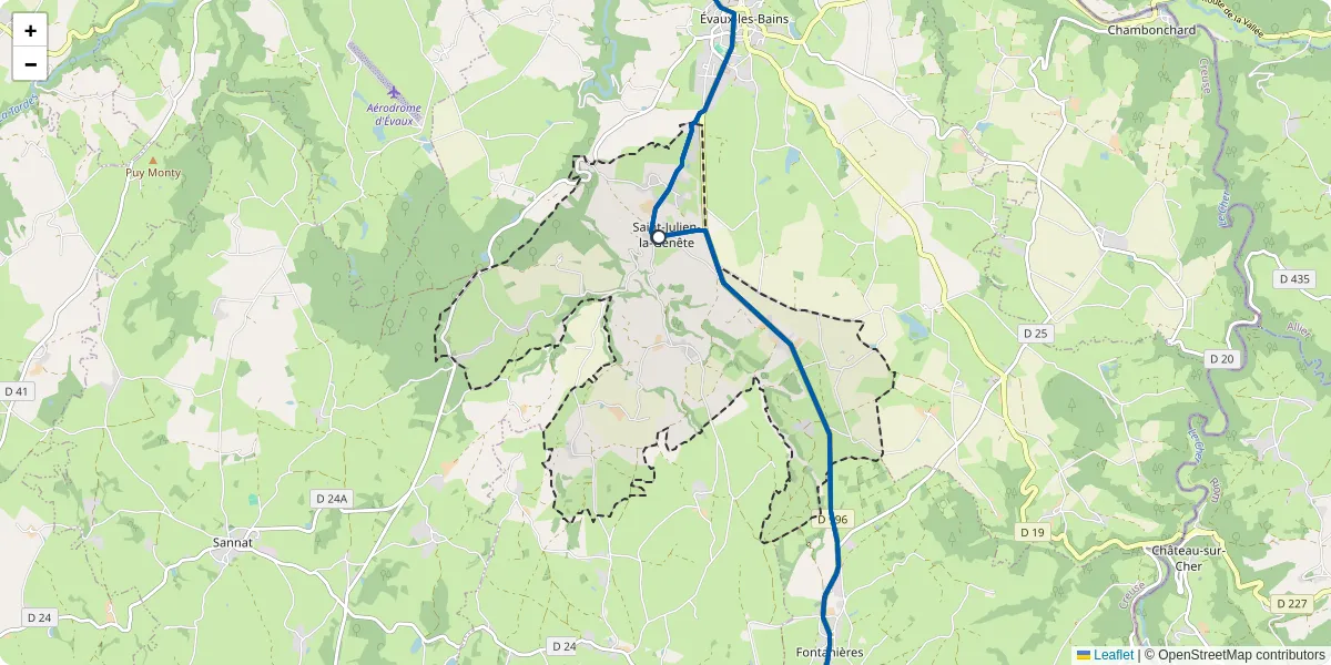 Carte du réseau de transport en commun à Saint-Julien-la-Genête - lignes de bus et arrêts