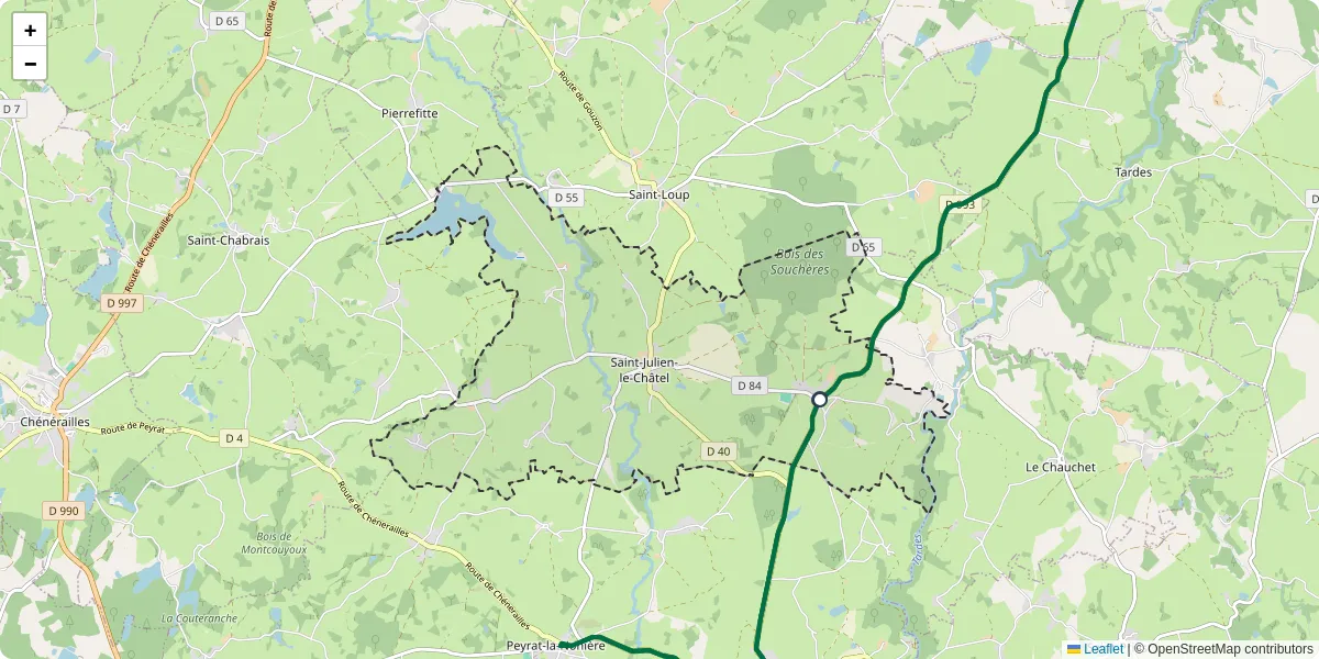 Carte du réseau de transport en commun à Saint-Julien-le-Châtel - lignes de bus et arrêts
