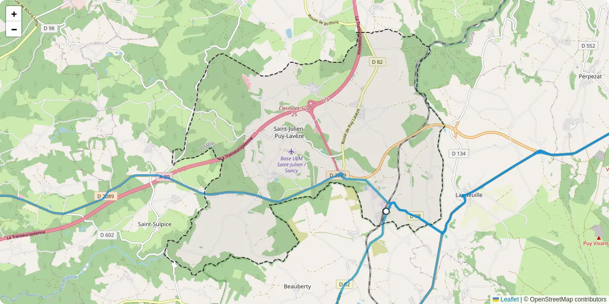 Carte du réseau de transport en commun à Saint-Julien-Puy-Lavèze - lignes de bus et arrêts