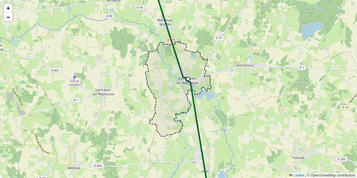 Carte du réseau de transport en commun à Saint-Julien-sur-Reyssouze - lignes de bus et arrêts