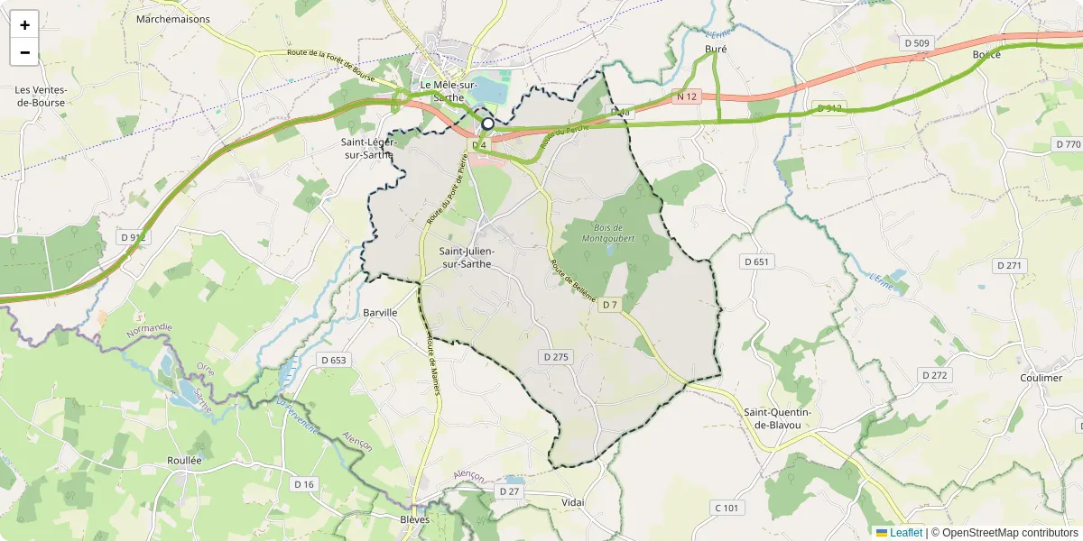 Carte du réseau de transport en commun à Saint-Julien-sur-Sarthe - lignes de bus et arrêts