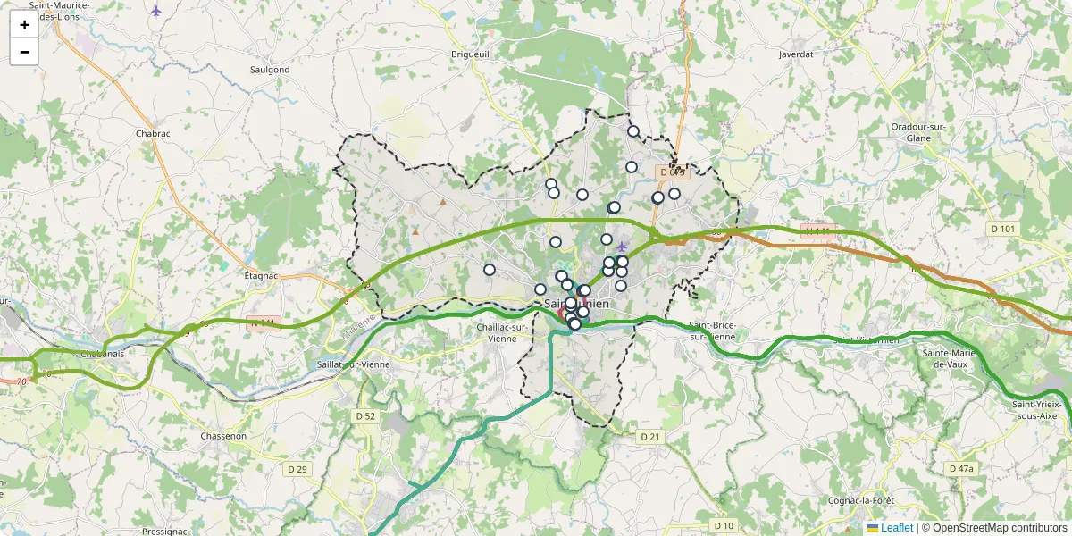 Carte du réseau de transport en commun à Saint-Junien - lignes de bus et arrêts