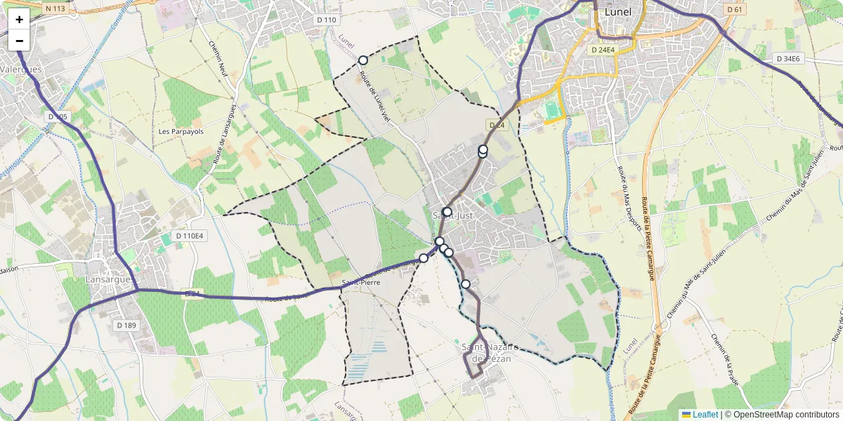 Carte du réseau de transport en commun à Saint-Just - lignes de bus et arrêts