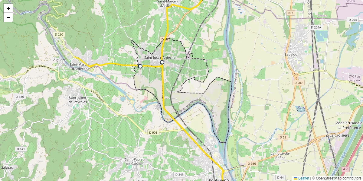 Carte du réseau de transport en commun à Saint-Just-d'Ardèche - lignes de bus et arrêts