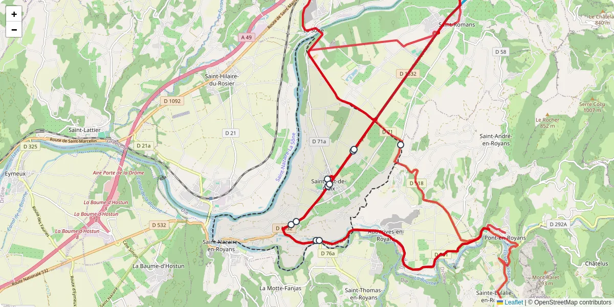 Carte du réseau de transport en commun à Saint-Just-de-Claix - lignes de bus et arrêts