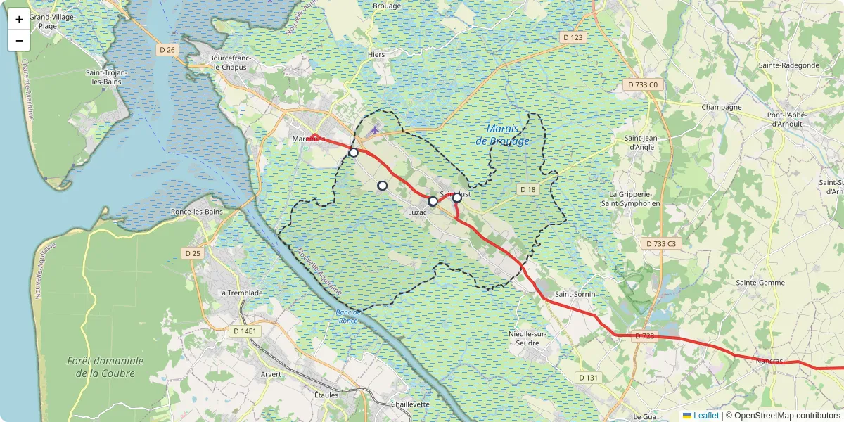 Carte du réseau de transport en commun à Saint-Just-Luzac - lignes de bus et arrêts