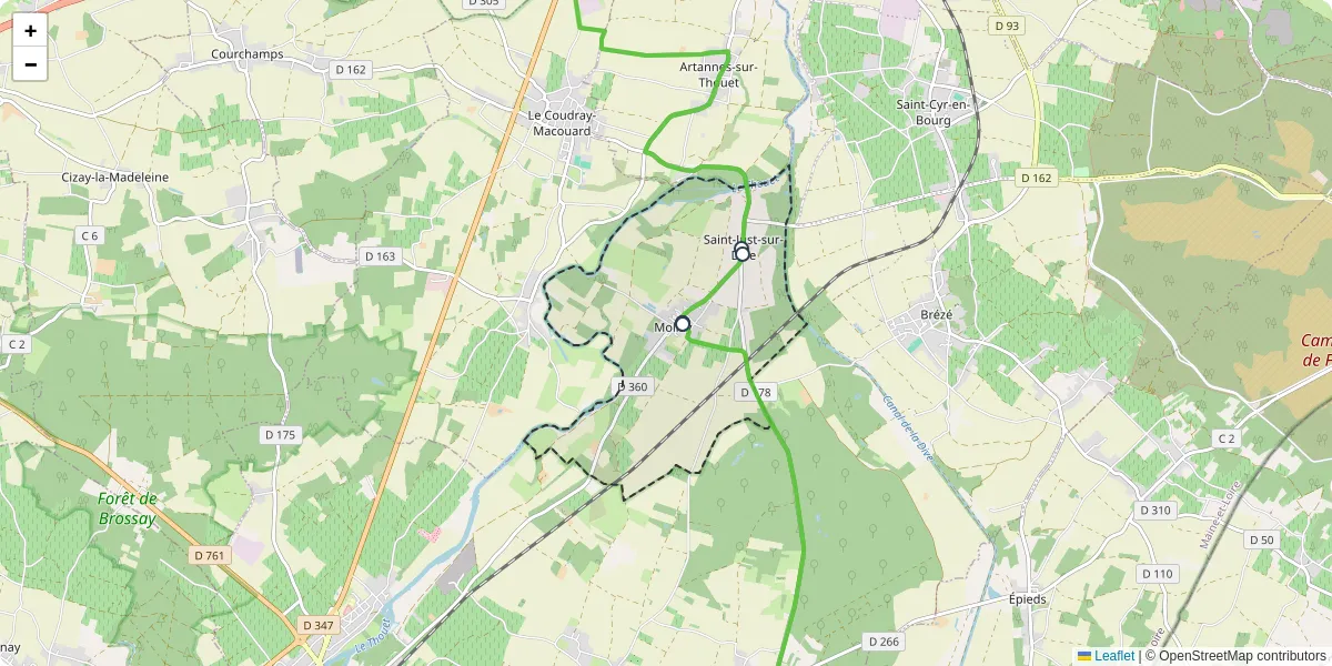 Carte du réseau de transport en commun à Saint-Just-sur-Dive - lignes de bus et arrêts