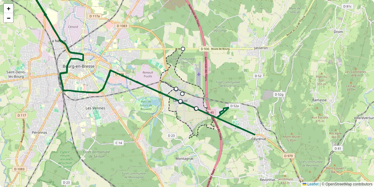Carte du réseau de transport en commun à Saint-Just - lignes de bus et arrêts