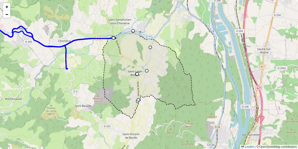 Carte du réseau de transport en commun à Saint-Lager-Bressac - lignes de bus et arrêts