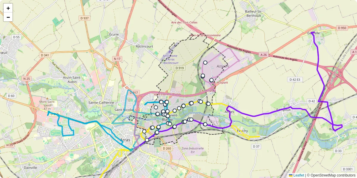 Carte du réseau de transport en commun à Saint-Laurent-Blangy - lignes de bus et arrêts