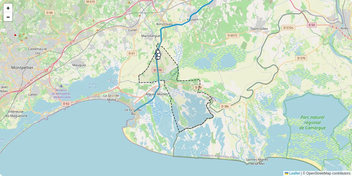 Carte du réseau de transport en commun à Saint-Laurent-d'Aigouze - lignes de bus et arrêts