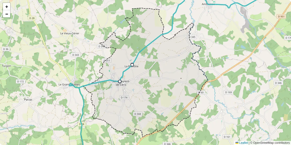 Carte du réseau de transport en commun à Saint-Laurent-de-Céris - lignes de bus et arrêts