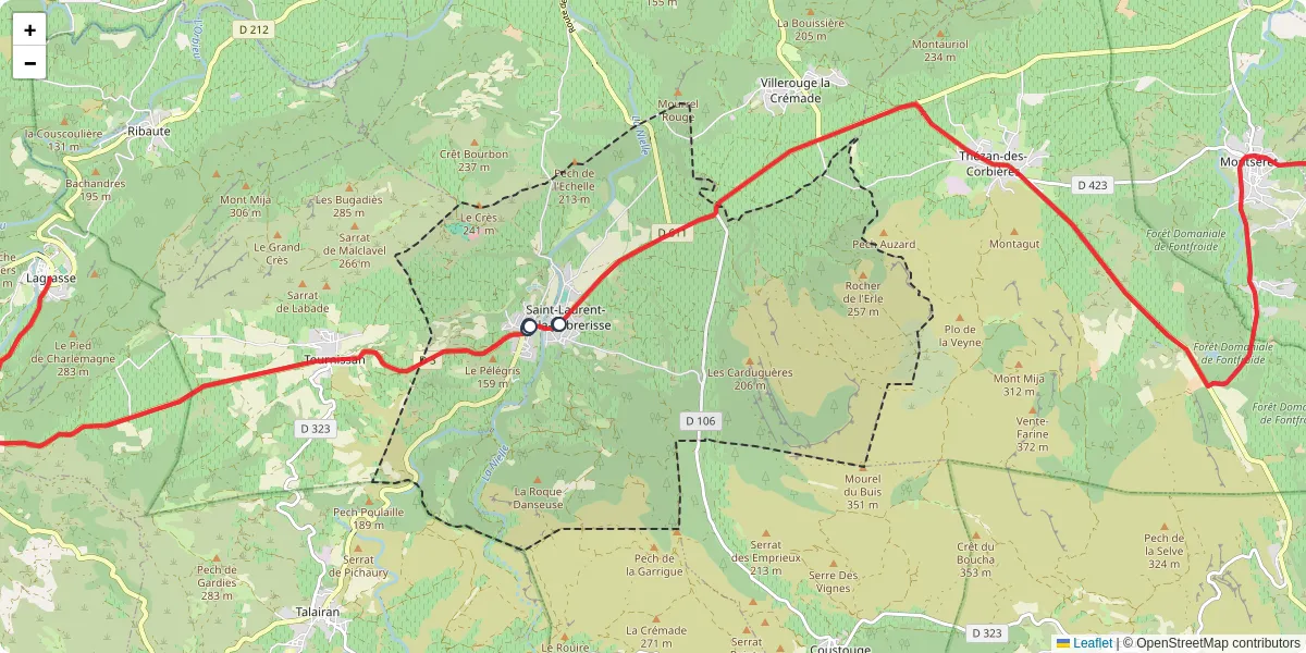 Carte du réseau de transport en commun à Saint-Laurent-de-la-Cabrerisse - lignes de bus et arrêts