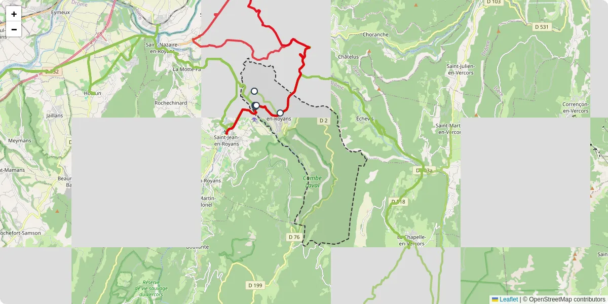 Carte du réseau de transport en commun à Saint-Laurent-en-Royans - lignes de bus et arrêts
