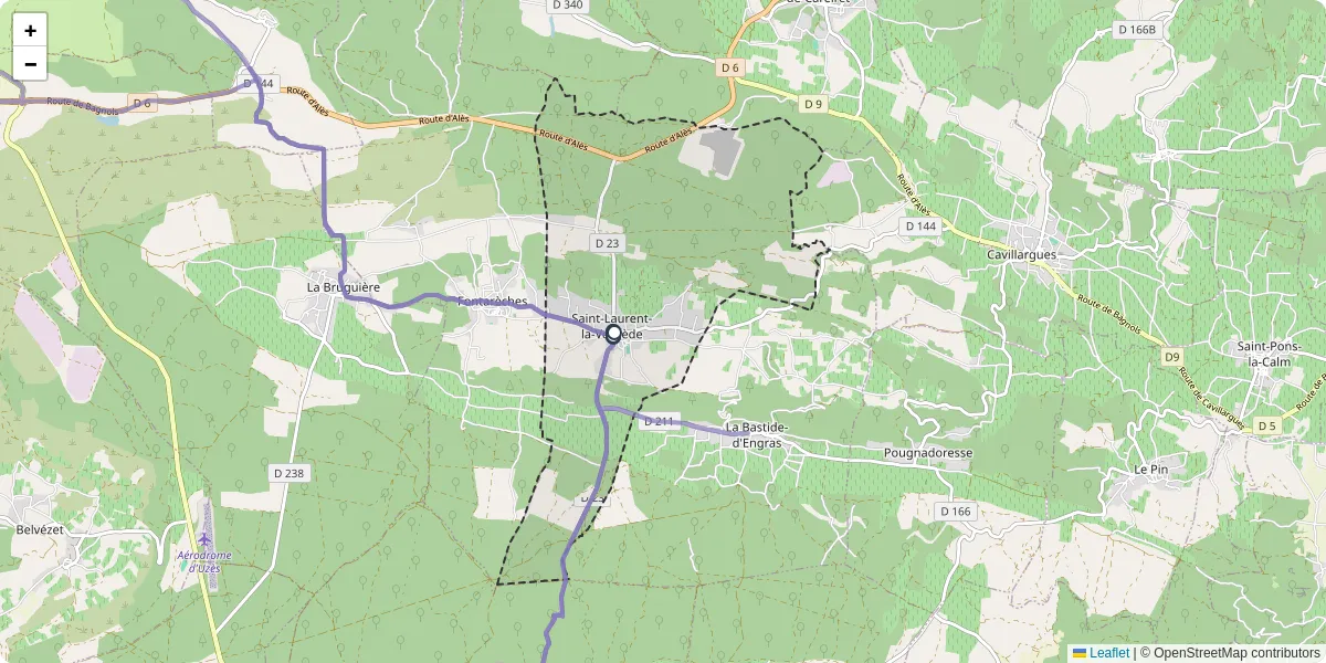 Carte du réseau de transport en commun à Saint-Laurent-la-Vernède - lignes de bus et arrêts