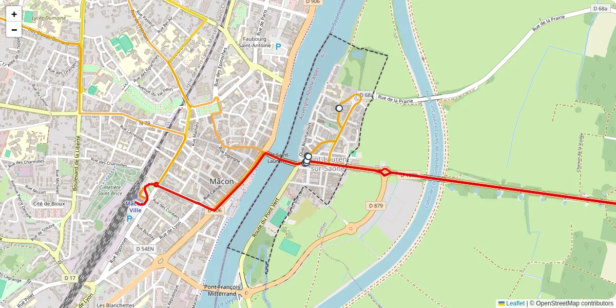 Carte du réseau de transport en commun à Saint-Laurent-sur-Saône - lignes de bus et arrêts