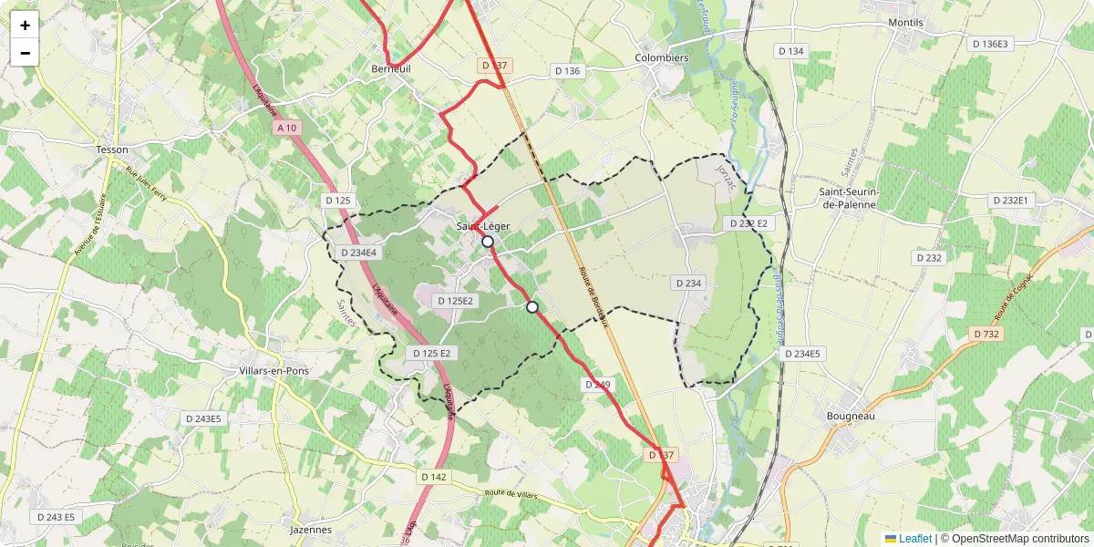 Carte du réseau de transport en commun à Saint-Léger - lignes de bus et arrêts