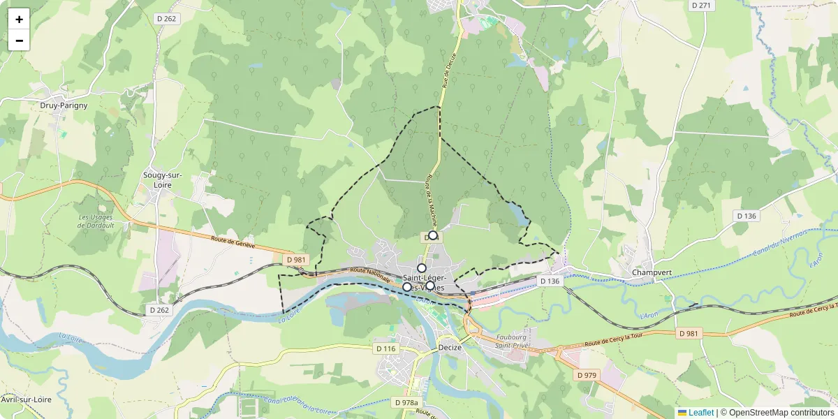 Carte du réseau de transport en commun à Saint-Léger-des-Vignes - lignes de bus et arrêts