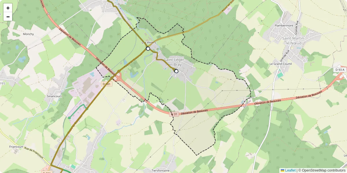 Carte du réseau de transport en commun à Saint-Léger-en-Bray - lignes de bus et arrêts