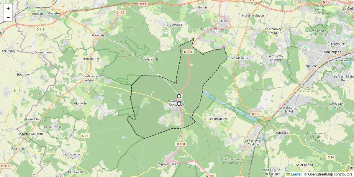 Carte du réseau de transport en commun à Saint-Léger-en-Yvelines - lignes de bus et arrêts