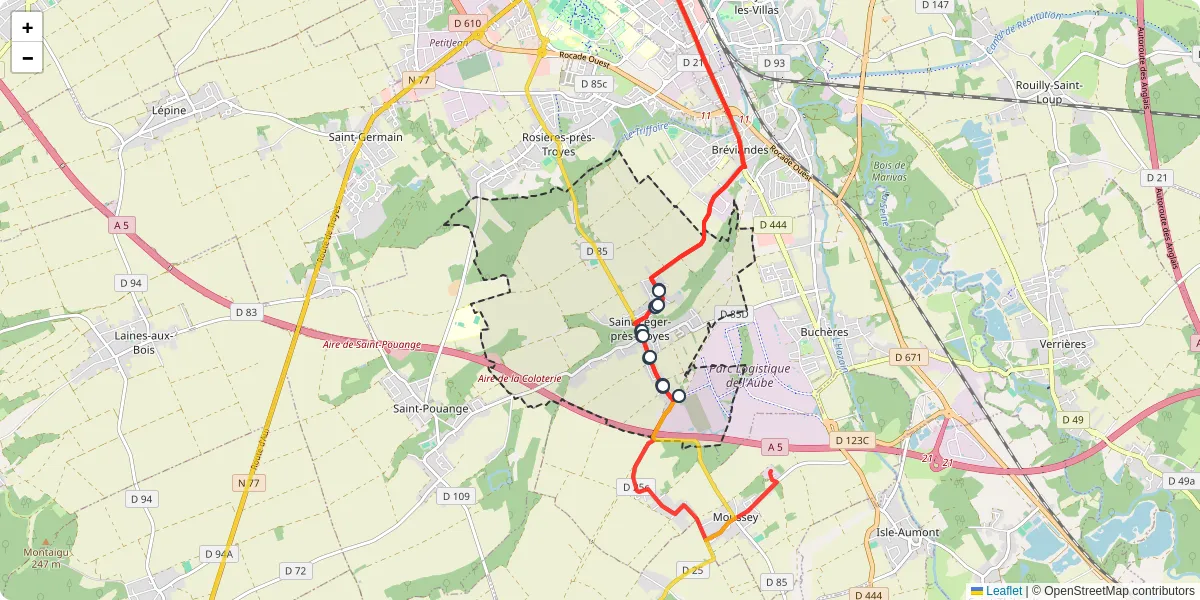 Carte du réseau de transport en commun à Saint-Léger-près-Troyes - lignes de bus et arrêts