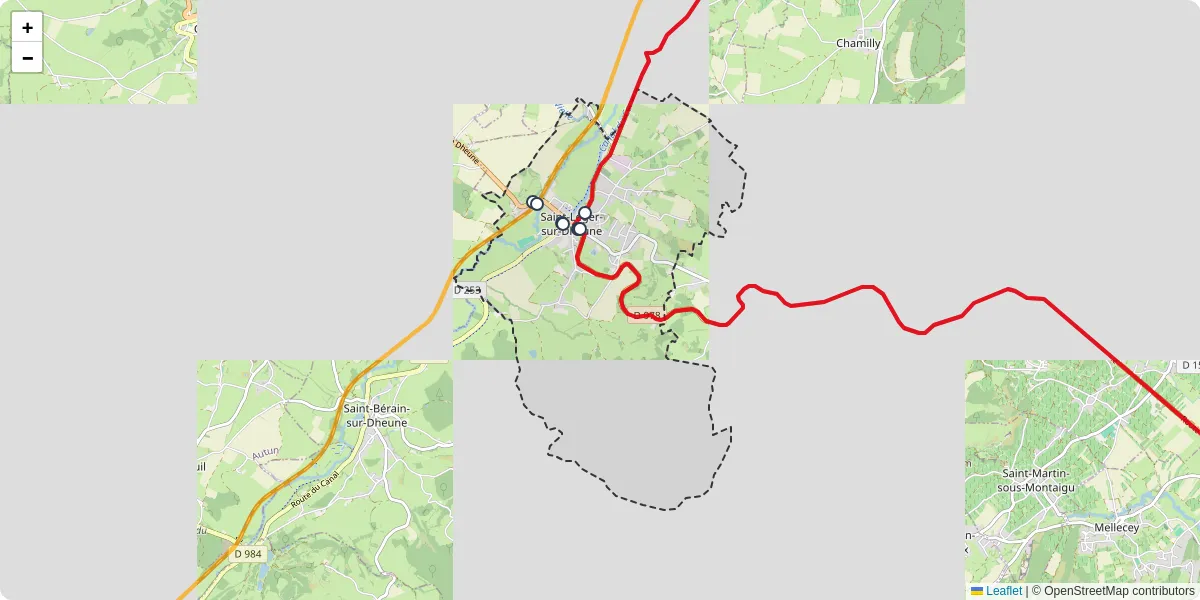Carte du réseau de transport en commun à Saint-Léger-sur-Dheune - lignes de bus et arrêts
