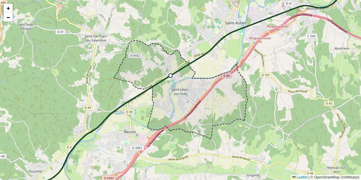 Carte du réseau de transport en commun à Saint-Léon-sur-l'Isle - lignes de bus et arrêts