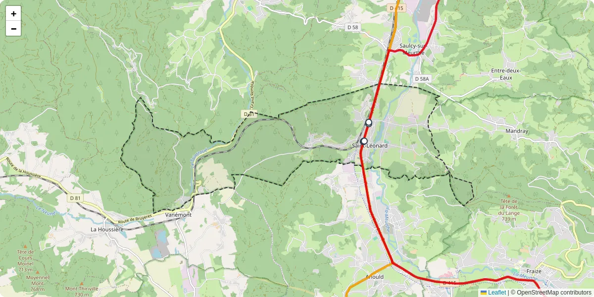 Carte du réseau de transport en commun à Saint-Léonard - lignes de bus et arrêts