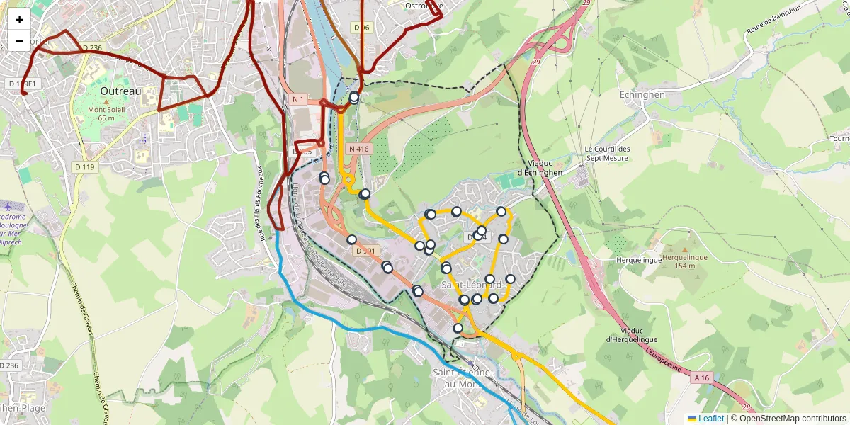 Carte du réseau de transport en commun à Saint-Léonard - lignes de bus et arrêts