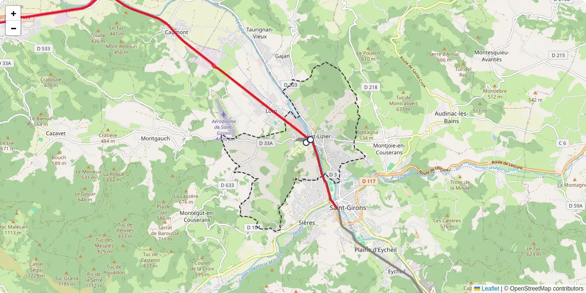Carte du réseau de transport en commun à Saint-Lizier - lignes de bus et arrêts