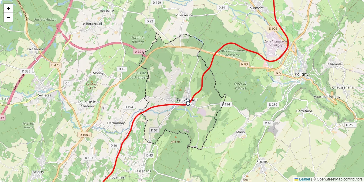Carte du réseau de transport en commun à Saint-Lothain - lignes de bus et arrêts