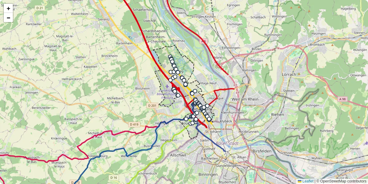 Carte du réseau de transport en commun à Saint-Louis - lignes de bus et arrêts