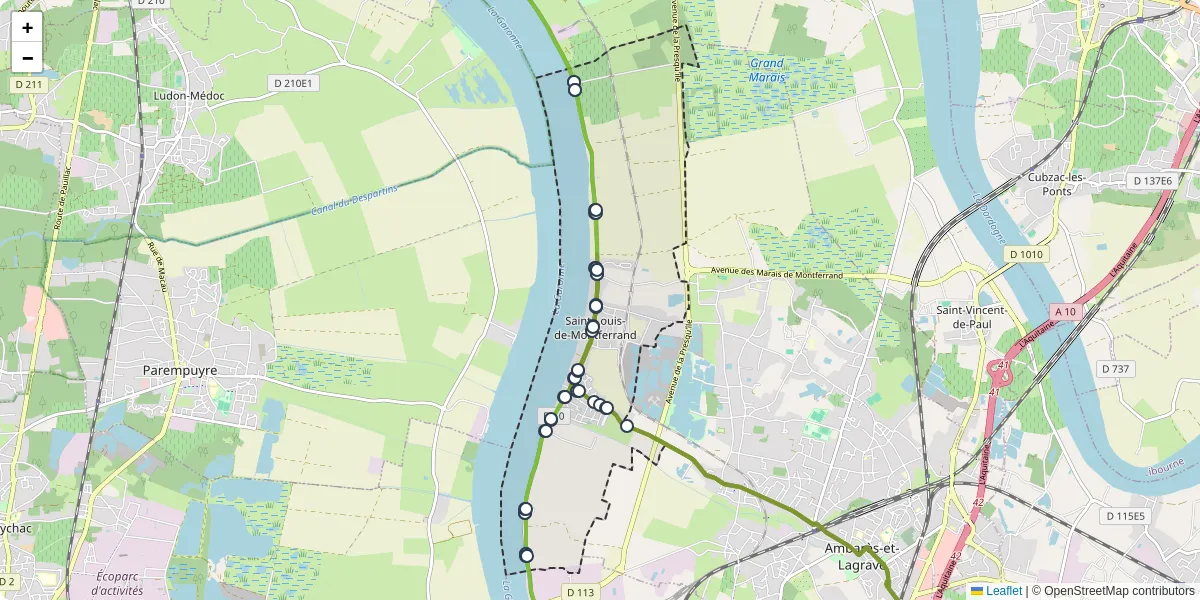Carte du réseau de transport en commun à Saint-Louis-de-Montferrand - lignes de bus et arrêts